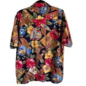 Robert Stock Men's Small Button Down Hawaiian Shirt Havana Gold Cigars Lady Lei